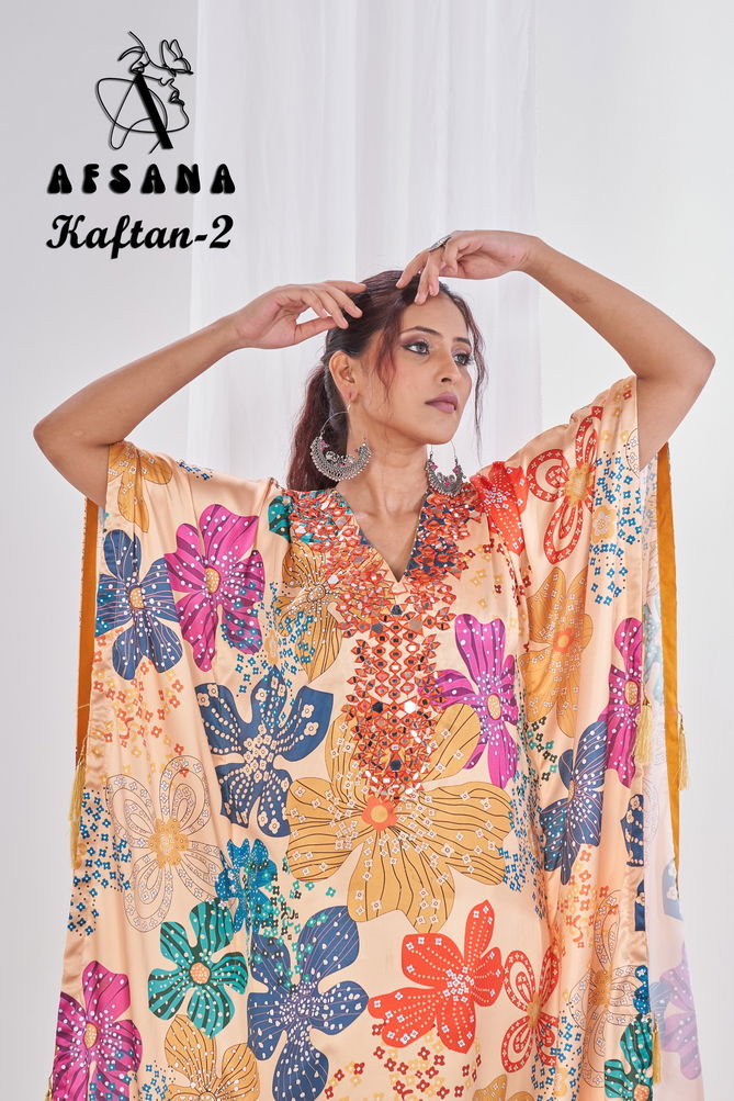 Kaftan 2 By Afsana Satin Digital Printed Kaftan Kurti With Bottom Wholesalers In Surat	